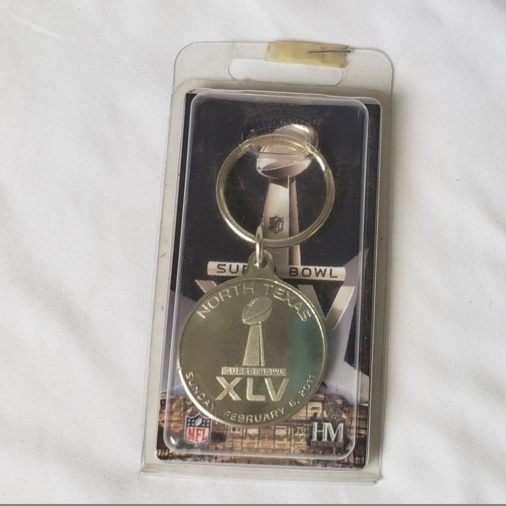 NEW Super Bowl 45 XLV NFL Football Silver Metal Key Chain North Texas  #889AA